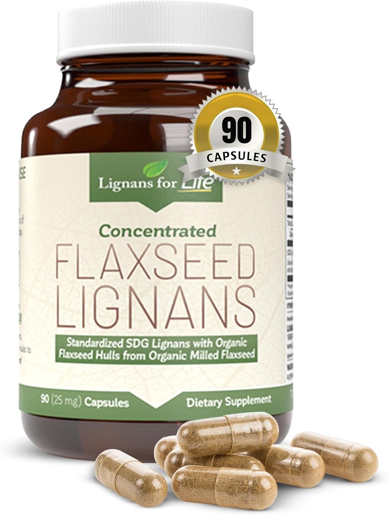 Lignans For Life Flaxseed and SDG - Omega 3 Fatty Acids, Fiber Antioxidants - Helps Improve Shiny Coat, Digestive and Heart Health, 25mg, 90 Capsules, 1 Pack