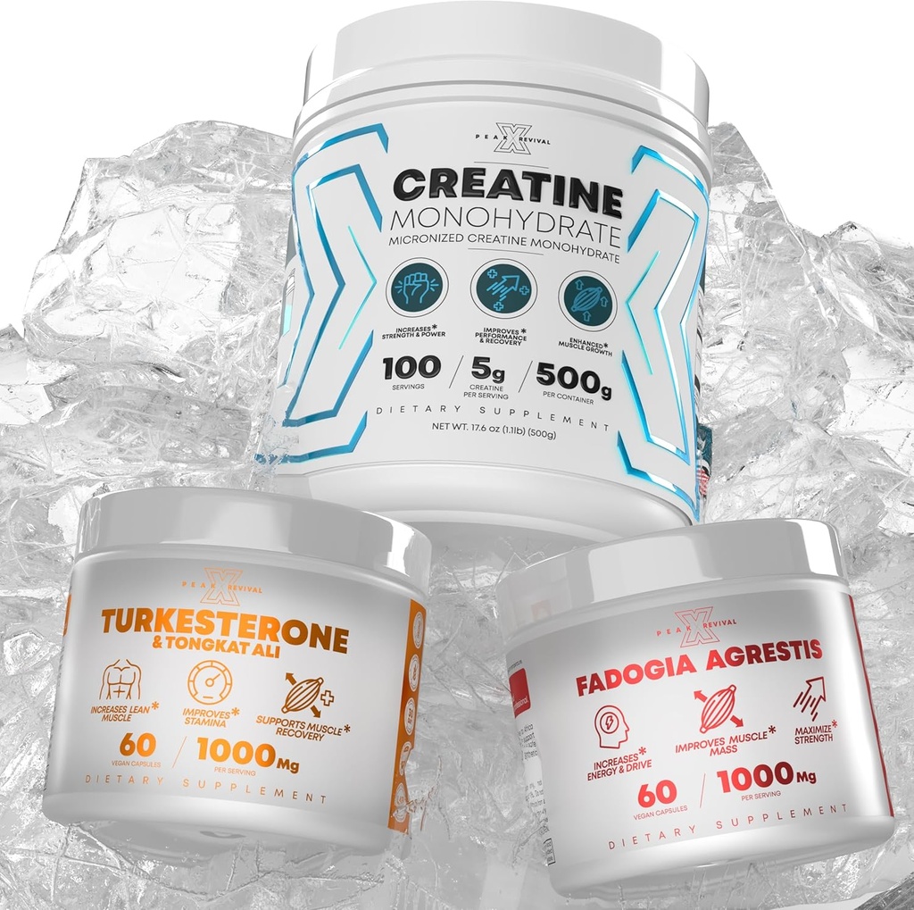 Fadogia Agrestis+ Supplément de poudre monohydratée à la créatine + Turkestérone et tongkat Ali Sans gluten, sans OGM, végétalien (60 capsules)