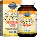 Jardin de la vie Vitamine D, Code Vitamine Raw D3, Vitamine D 2,000 UI, Raw Whole Food D3 Suppléments avec Chlorella, Fruits, Veggies et Probiotiques pour la santé des os et des immunones, 120 Capsules végétariennes