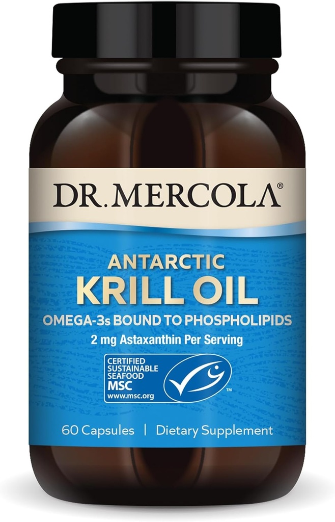 Dr. Mercola Antarctic Krill Oil - 1,000 mg - Omega-3 Supplement with EPA & DHA - Supports Brain, Heart, Joint & Immune Health - GMO-Free, Gluten-Free & Soy-Free - 60 Capsules (30 Servings)
