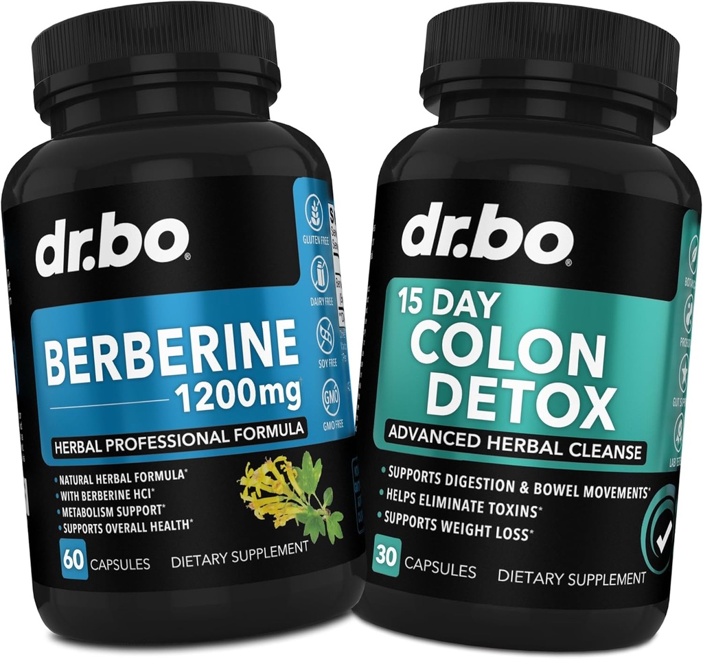 Berberine Supplement & Colon Cleanser Detox - Berberine HCL Supplement Capsules & 15 Day Intestinal Cleanse Pills & Probiotic - Premium HCL Bowel Movement Complètes for Stomach Bloating