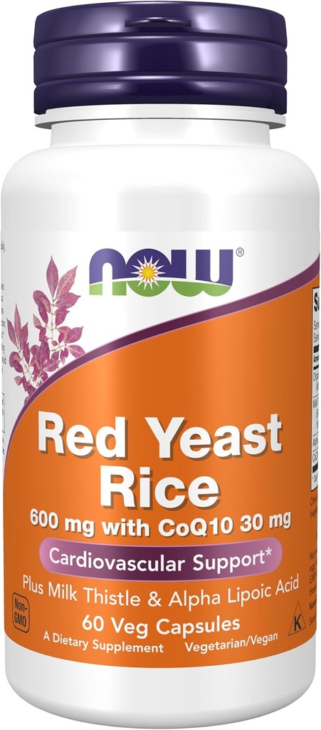 MAINTENANT Compléments alimentaires, Riz de levure rouge avec CoQ10, plus Thistle de lait et acide alpha lipoïque, 60 gélules