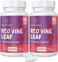 Extrait de feuille de vigne rouge 1400mg & Extrait de châtaigne de cheval 100mg Supplément pour jambe, veine, circulation, coeur, peau (60 Capsules - 2 bouteilles)