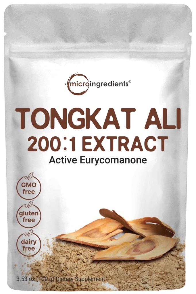 Micro-ingrédients Extrait de Tongkat Ali 200:1 (Longjack) Poudre, 100 Grams, Grandir en Indonésie, 100% pur extrait de racine Eurycoma Longifolia, goût amer - Pas de remplissage, Pas d'additif, Non-OGM