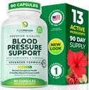 Suppléments de pression artérielle PurePremium avec Berry Hawthorn, Hibiscus, Ail et Vitamine B12- Supplément d'oxyde nitrique pour la santé cardiaque normale, la circulation Santé et soutien de la pression artérielle - 90ct