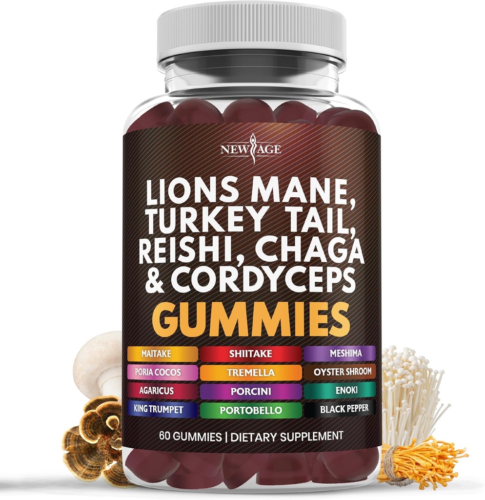 Nouveau supplément de lion de champignons d'âge - Supplément de champignons avec Reishi, Cordyceps - 60 comtes