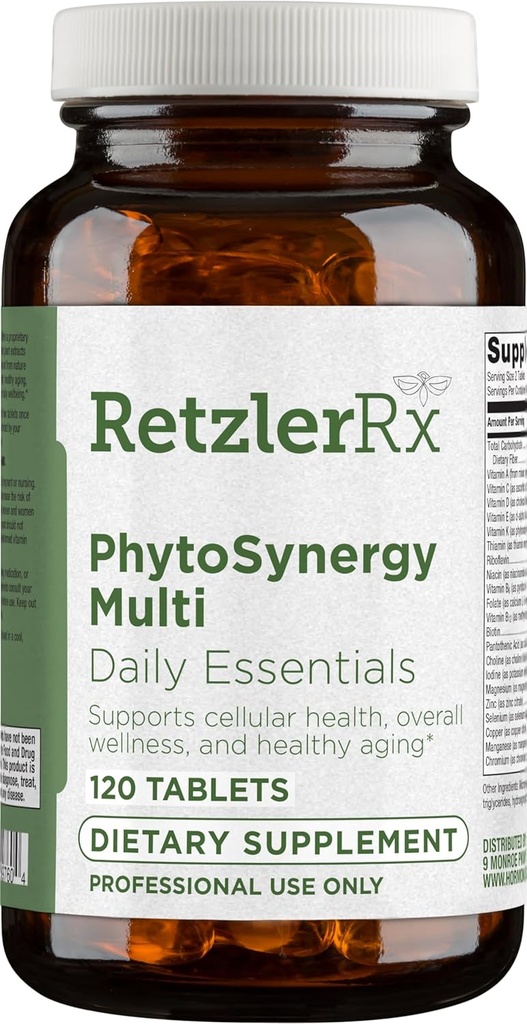 PhytoSynergy Multi w/o Iron by Dr. RetzlerRx™ - 120 Tablets - Vitamins and Minerals Enhanced w/bioactive Plant compounds - Lutein, Zeaxanthin, Lycopene, and Resveratrol