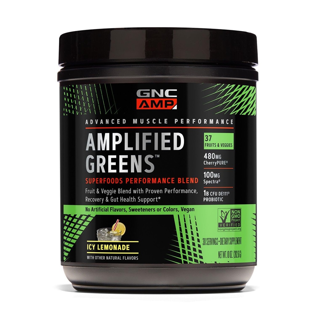 GNC AMP Amplified Greens Superfoods Performance Blend - Icy Lemonade - 10 oz (30 portions)