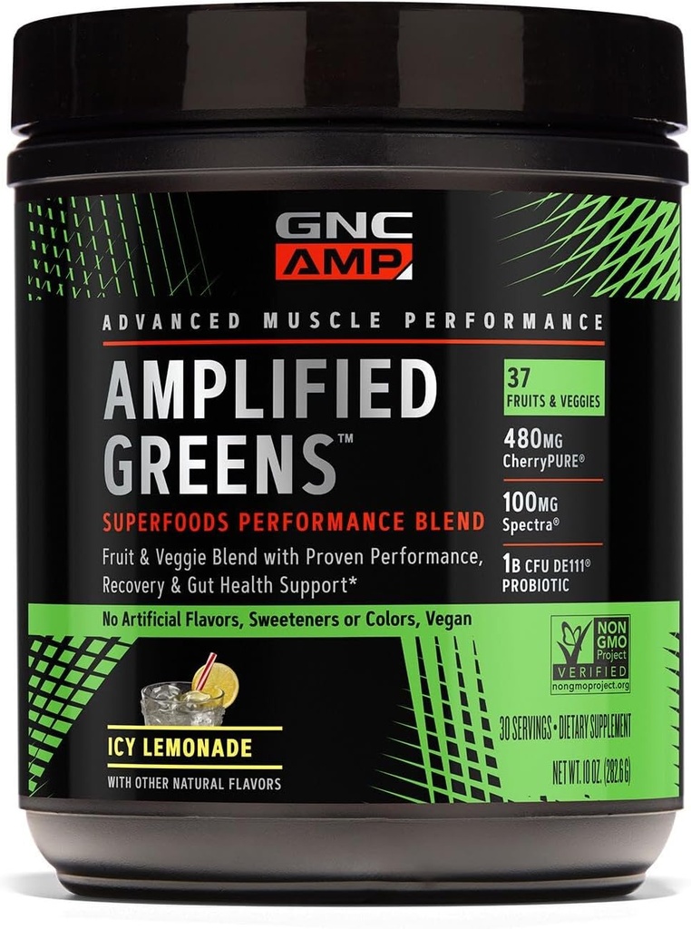 GNC AMP Amplified Greens Superfoods Performance Blend - Icy Lemonade - 10 oz. (30 Servings)