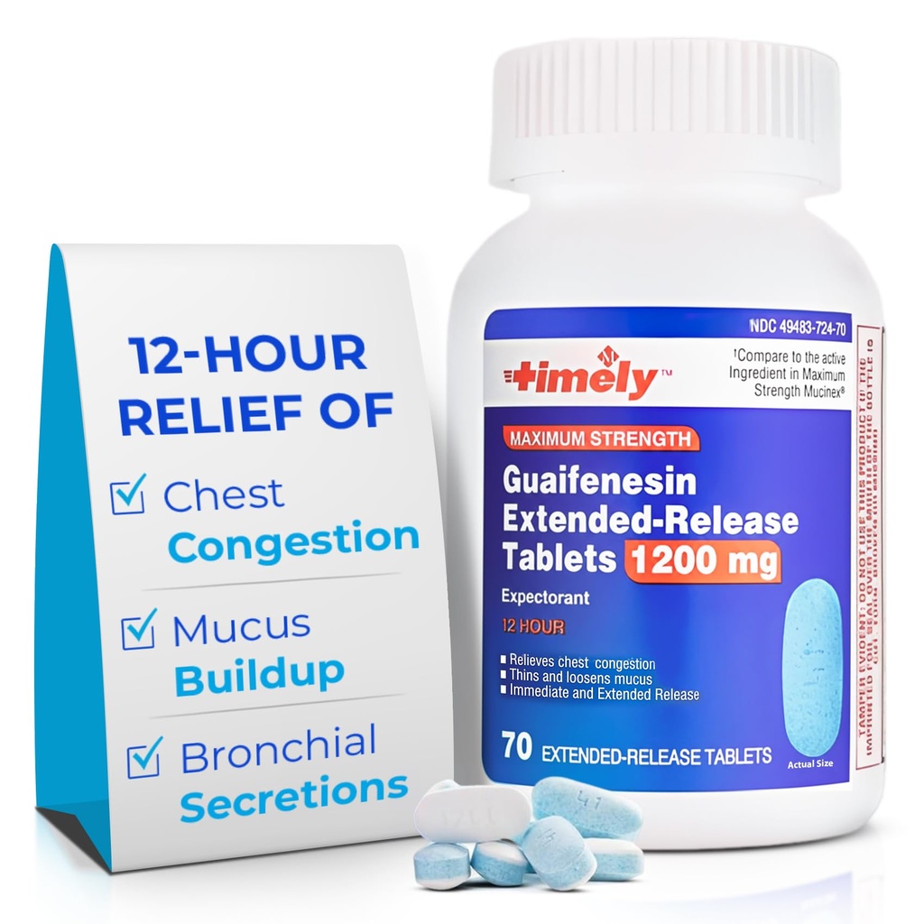 LABS TEMPORAIRE, INC. Guaifenesin 1200 mg Comprimés à libération prolongée - Soulagement du mucus expectorant et soulagement de la congestion thoracique pour les adultes - dure jusqu'à 12 heures - 70 Nombre