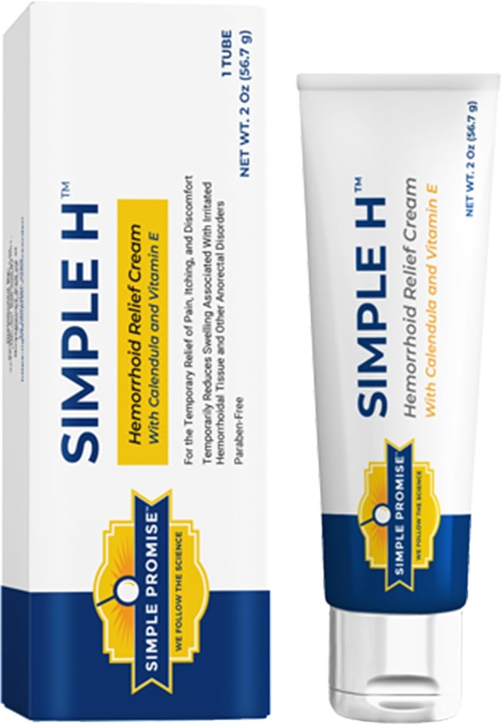 Promesse simple – Crème hémorroïde simple H – Formule d'absorption rapide douce avec 28 ingrédients de potentiel et système de livraison amélioré – sans parabène, favorise le confort et le soulagement, 2 oz