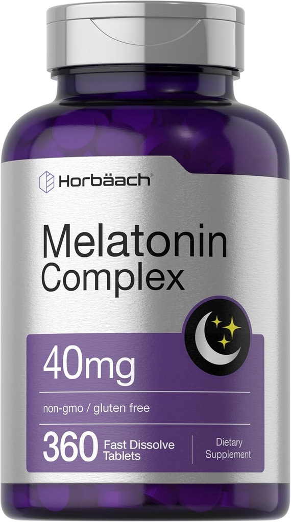 Horbäach Melatonin 40mg Complexe de 360 comprimés dissolvants rapide.