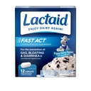 Lactaid Fast Act Caplets de soulagement de l'intolérance à la lactose avec enzyme de lactase pour prévenir le gaz, le gonflement et la diarrhée en raison de la sensibilité à la lactose, idéal pour les voyages et le voyage, 12 paquets de 1-Count