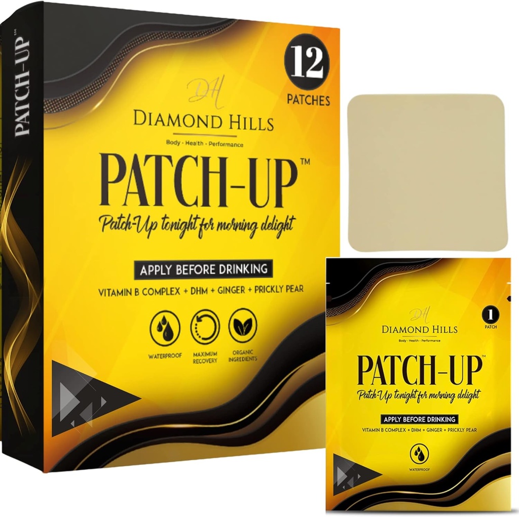 Diamond Hills Patch-Up 12pk Patches pour Parti Rebound, Adult Party Favors, Imperméable, Vitamine B, DHM, Ginger, Prickly Pear