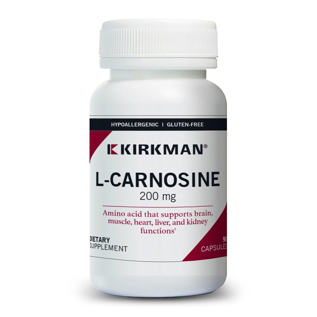 Kirkman – L-Carnosine 200 mg – Hypoallergénique – 90 Capsules végétariennes – Acid Amino – Sans gluten – Sans caséine