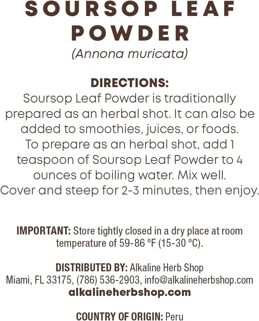 Alkaline Herb Shop Just Herbs: Soursop Leaf Powder