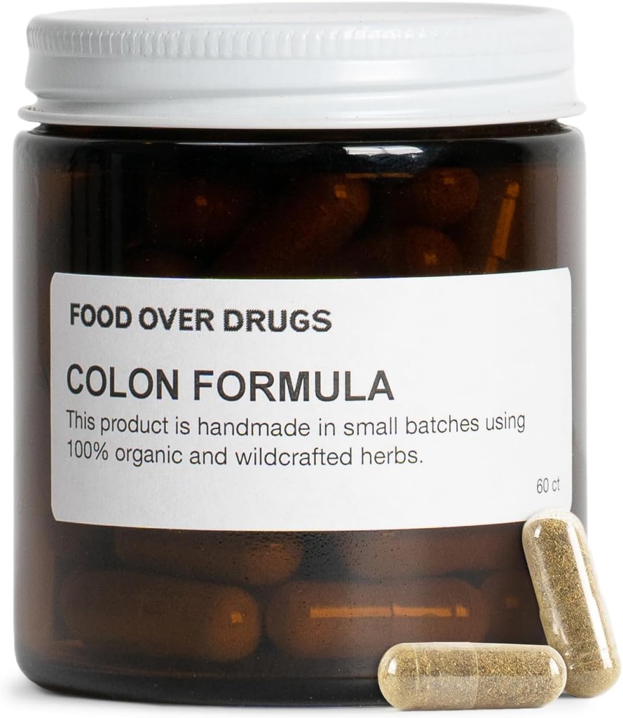 Food Over Drugs Colon Formula – Mélange d'herbes de nettoyage des colonies avec Cascara Sagrada, Psyllium Husk, Dandelion Root, Ginger et Marshmallow – Supplément de soutien digestif basé sur les plantes [60 ct]