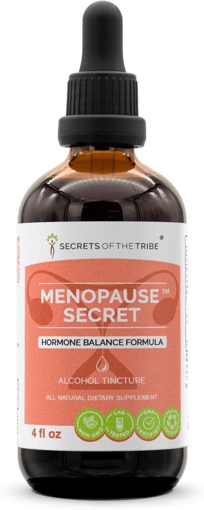 Secrets de la tribu - Ménopause Secret, supplément à base de plantes Mélange gouttes Extrait liquide d'alcool, formule de bilan hormonal (4 fl oz)