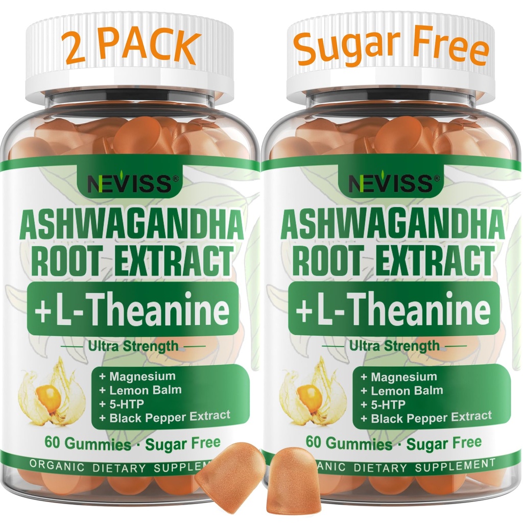 NEVISS Ashwagandha Gummies 2000mg, Sentiment rafraîchi, plus mélange propriétaire avec L-Theanine, 5-HTP, Lemon Balm, Magnésium pour le calme, Zzzs & Relaxation Support, 120 Compte