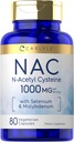 Carlyle NAC Supplément N-acétyl Cystéine 1000mg , 80 Capsules avec Sélénium et Molybdène , Végétarien, Non-OGM et Sans gluten