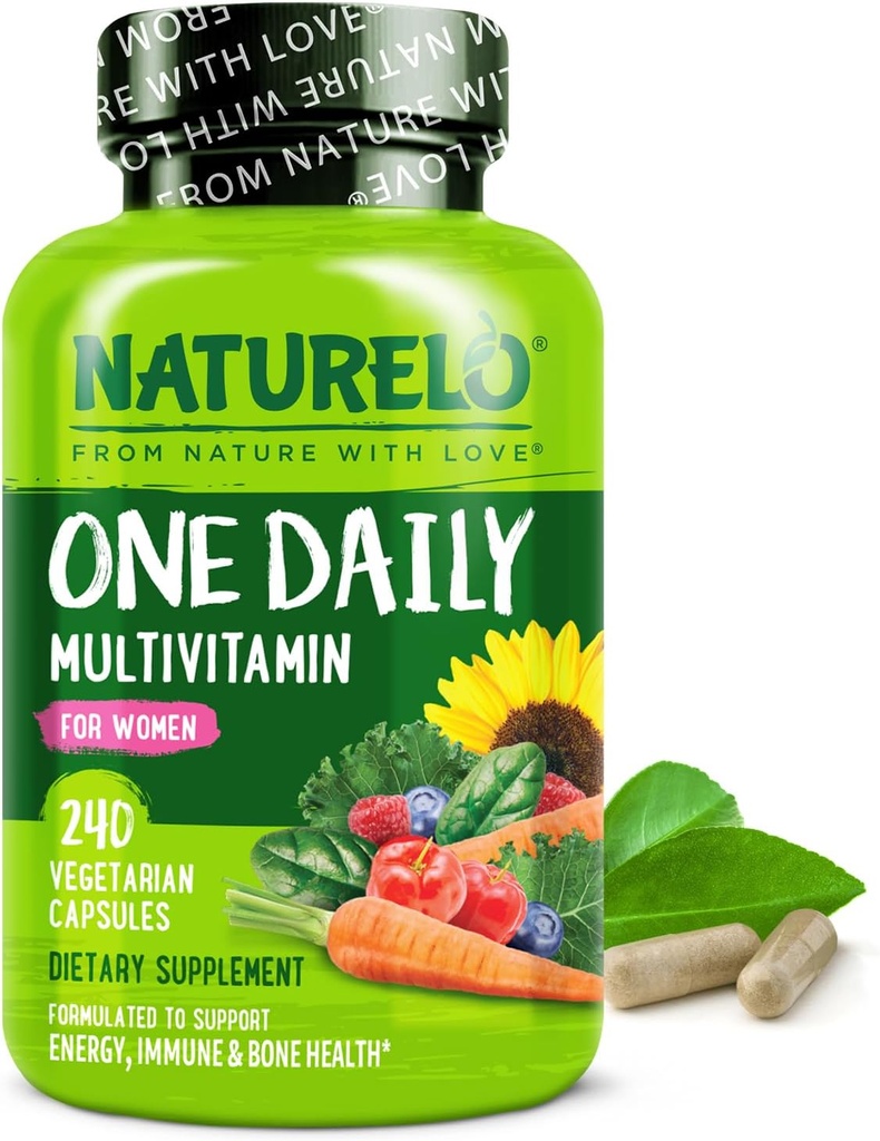 NATURELO Une multivitamine quotidienne pour les femmes - Soutien énergétique - Complément alimentaire entier aux cheveux, à la peau, aux ongles - Non-OGM - Pas de soja - Sans gluten - 240 capsules