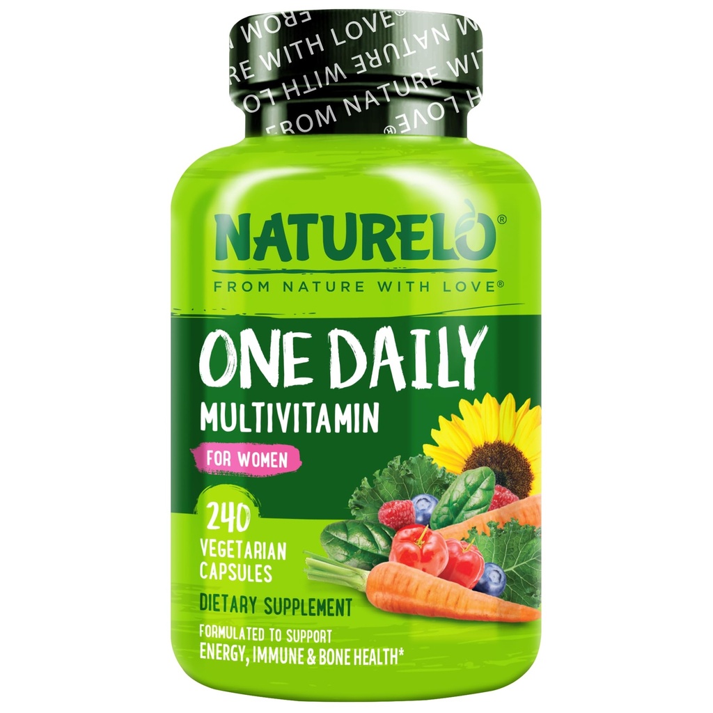 NATURELO Une multivitamine quotidienne pour les femmes - Soutien énergétique - Complément alimentaire entier aux cheveux, à la peau, aux ongles - Non-OGM - Pas de soja - Sans gluten - 240 capsules
