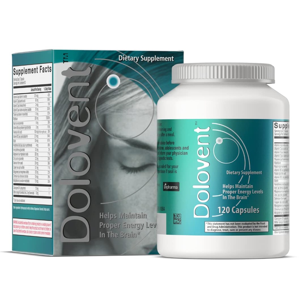 Dolovent - Soulagement naturel de la migraine avec Magnésium pour les migraines, vitamine B2 400mg, CoQ10 - Supplément alimentaire pour la santé du cerveau - 1 bouteille