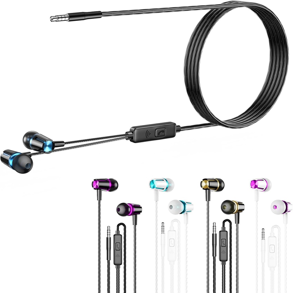 Ecouteurs Wired avec Microphone, écouteurs Wired 5 Pack avec Basse lourde puissante, haute définition, écouteurs 3.5mm Jack