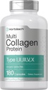 Horbäach Multi Collagen Protein 2000 mg , 180 Capsules , Collagène Hydrolysé Type I, II, III, V, X , Kéto & Paleo Friendly, Non-OGM, Supplément sans gluten