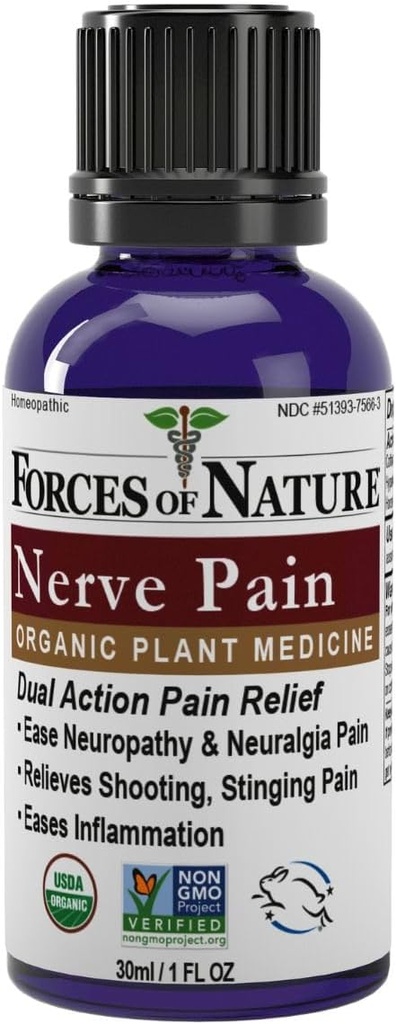 Forces de la nature Gestion de la douleur nerveuse, soulagement topique organique pour la neuropathie et le malaise nerveux, médecine homéopathique soutient le soulagement des douleurs de tir pour le dos, les mains, les jambes et les pieds, 1 fl oz