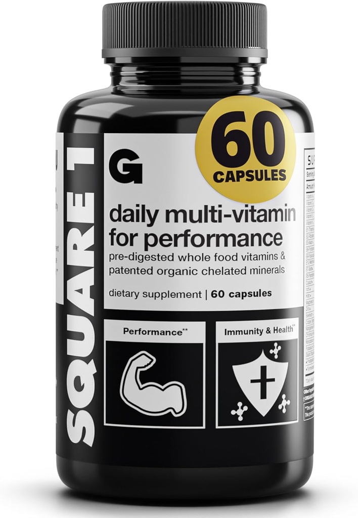 Gains en vrac Square 1 Multivitamine et supplément minéral pour les femmes et les hommes, vitamines, enzymes digestives et minéraux organiques pour la santé musculaire, performance et soutien immunitaire, 60 Capsules
