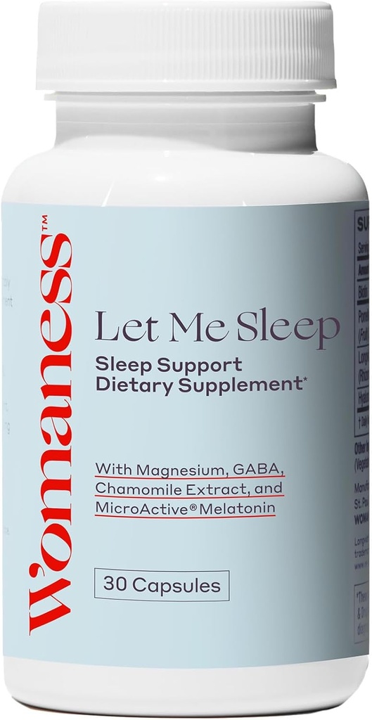 Femme Let Me Sleep Complements for Adults – Aide naturelle au sommeil avec la mélatonine 3mg, Supplément de magnésium, GABA & Camomille Extract pour le sommeil reposé – Soutien nocturne pour dormir - 30 Capsules
