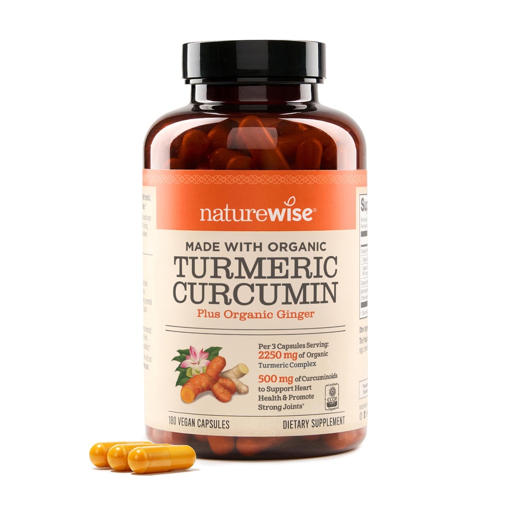 NatureWise Curcumin Turmeric 2250mg - 95% Curcuminoïdes & BioPerine Extrait de poivre noir pour absorption avancée - Soutien quotidien de la santé articulaire et immunitaire - Vegan, non-OGM, 180 Compte[60 jours]