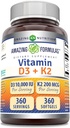 Formules étonnantes Vitamine D3 10000 UI avec Vitamine K2 200 Mcg.