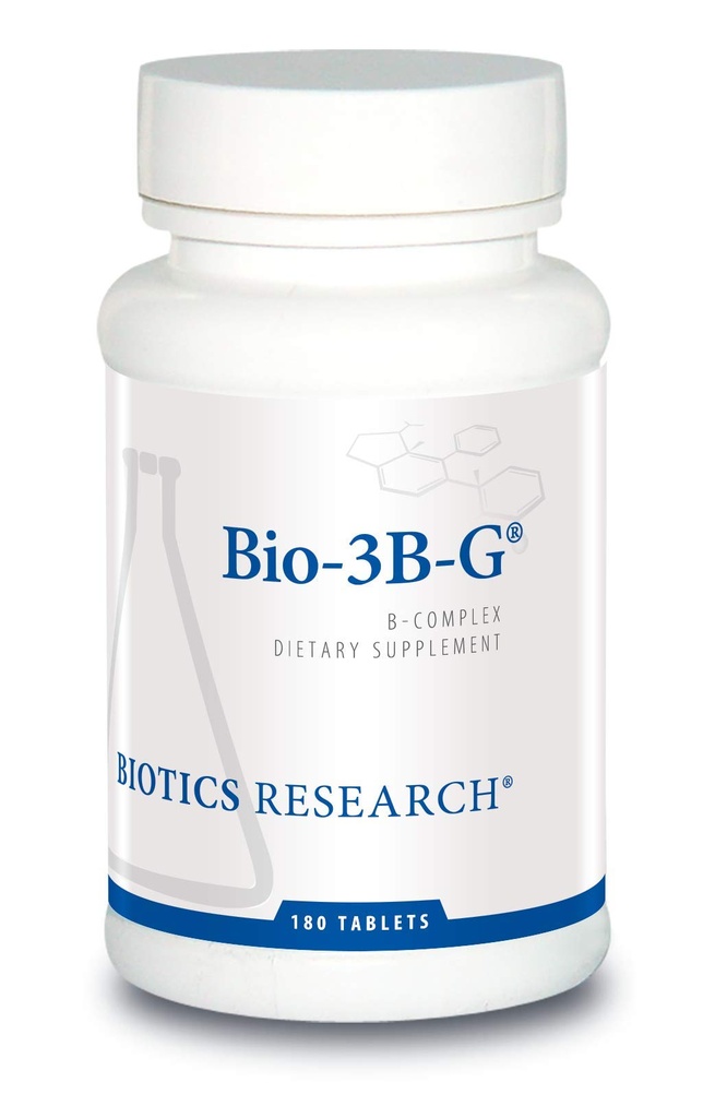 Recherche en biotechnologie Complexe de vitamine B Bio-3B-G, supplément complexe de vitamine B pour le stress, l'énergie et la santé adrénale Supplément sans gluten 180 comprimés