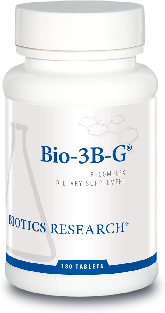 Recherche en biotique Complexe de vitamine B Bio-3B-G, supplément complexe de vitamine B pour le stress, l'énergie et la santé surrénale Supplément sans gluten 180 comprimés