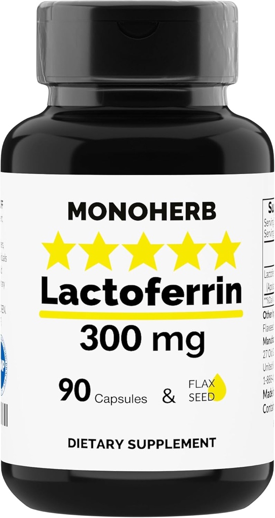 MONOHERB Lactoferrine 300 mg par gélule - 90 gélules végétariennes - Fabriquées aux États-Unis