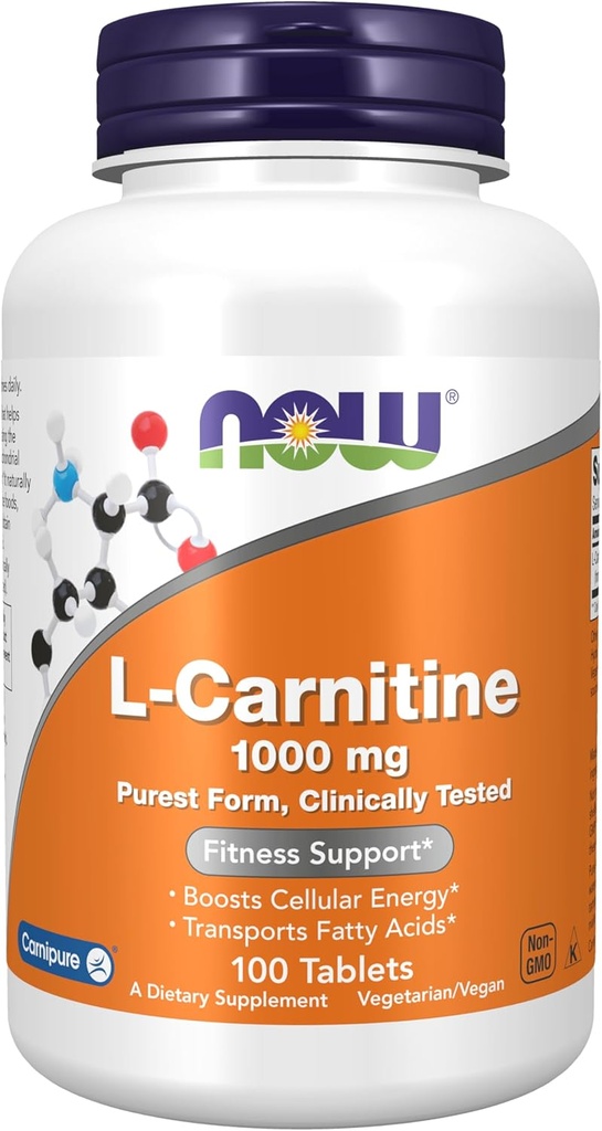 MAINTENANT Aliments suppléments, L-Carnitine 1000 mg, forme pure, acide aminé, soutien de la condition physique*, 100 comprimés