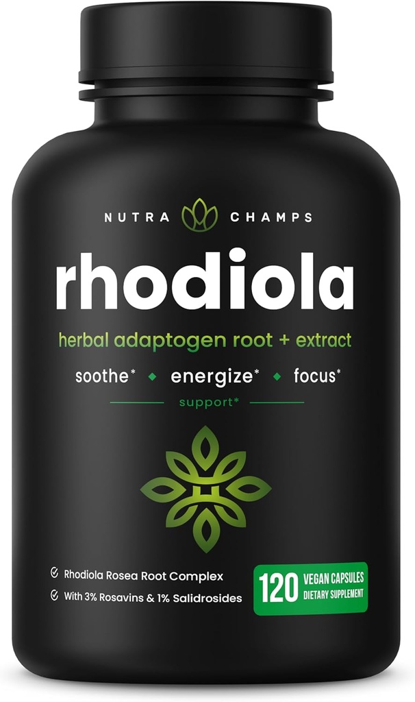 Rhodiola Rosea Supplément 600mg.120 Capsules végétaliennes Extrait de Rhodiola Rosea pour l'énergie, le soulagement du stress, l'humeur et le focus.