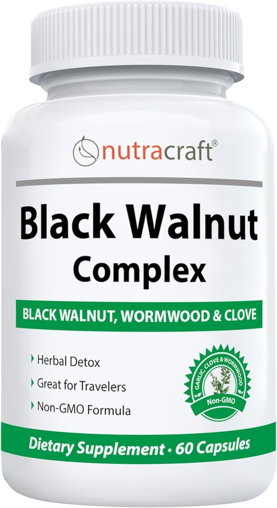 Nutracraft Black Walnut Detox Cleanse Supplement: Black Walnut, Wormwood, Clove, PAU D'Arco, Graines de citrouille, Ail, Zinc.