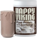 Happy Viking Cookies and Cream Plant Protein Powder, Created by Venus Williams, 20G Protein, Low Carb, Keto, Vegan, Sans gluten, Non-OGM, Superfoods, Remplacement complet des repas, 1 boîte