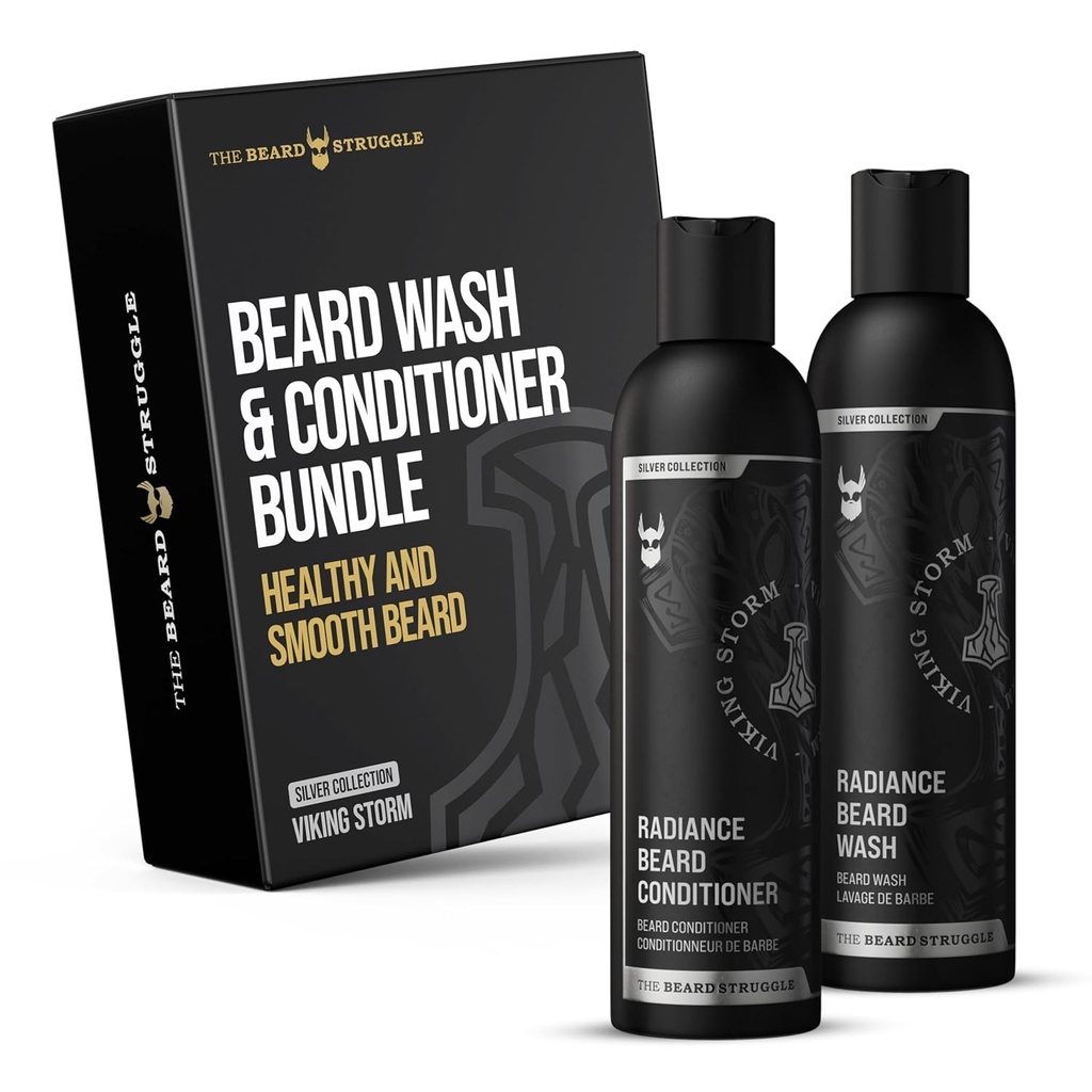 La lutte des barbes - Lavage et revitalisants radiants - Collection argent - Paquet de 2, Tempête Viking - Nourish, Cleanse, Adoucit et renforce les barbes - Lavage et revitalisant pour les hommes