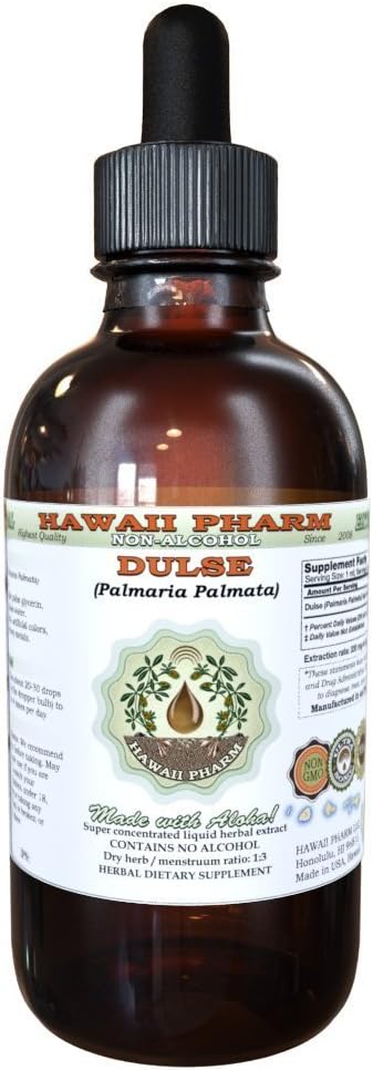 Extrait liquide sans alcool d'pulse (Palmaria Palmata) Feuille séchée Glycérite Hawaii Pharm supplément naturel à base de plantes 2 oz