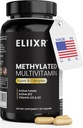 Eliixr Multivitamine Méthylée Supplément pour hommes et femmes, avec 1500mcg de folate actif et 500mcg de B12 actif dans chaque gélule. 60 capsules, 60 jours d'approvisionnement, sans fer, fabriquées aux États-Unis