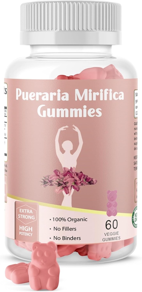 Pueraria Mirifica Gummy Organic Supplement - Pure Root 10:1 Extrait concentré 60 Gummées Veggie, Premium - pour Transgender. Les femmes, les hommes...