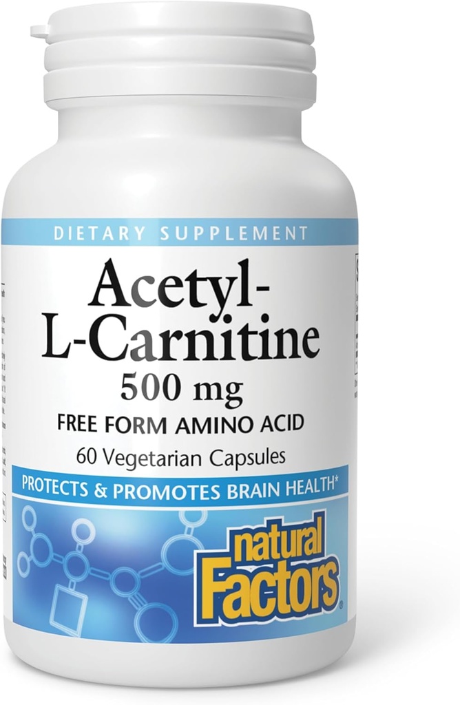 Facteurs naturels Acétyl L-Carnitine 500 milligrammes, 60 capsules végétariennes