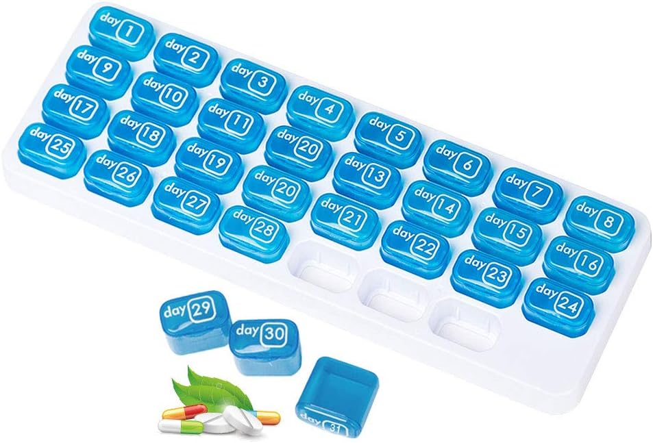 31 jours Monthly Pill Organizer, Portable Pill Medicine Case Holder pour la médecine quotidienne/Vitamine/Huiles de poisson/Supplément