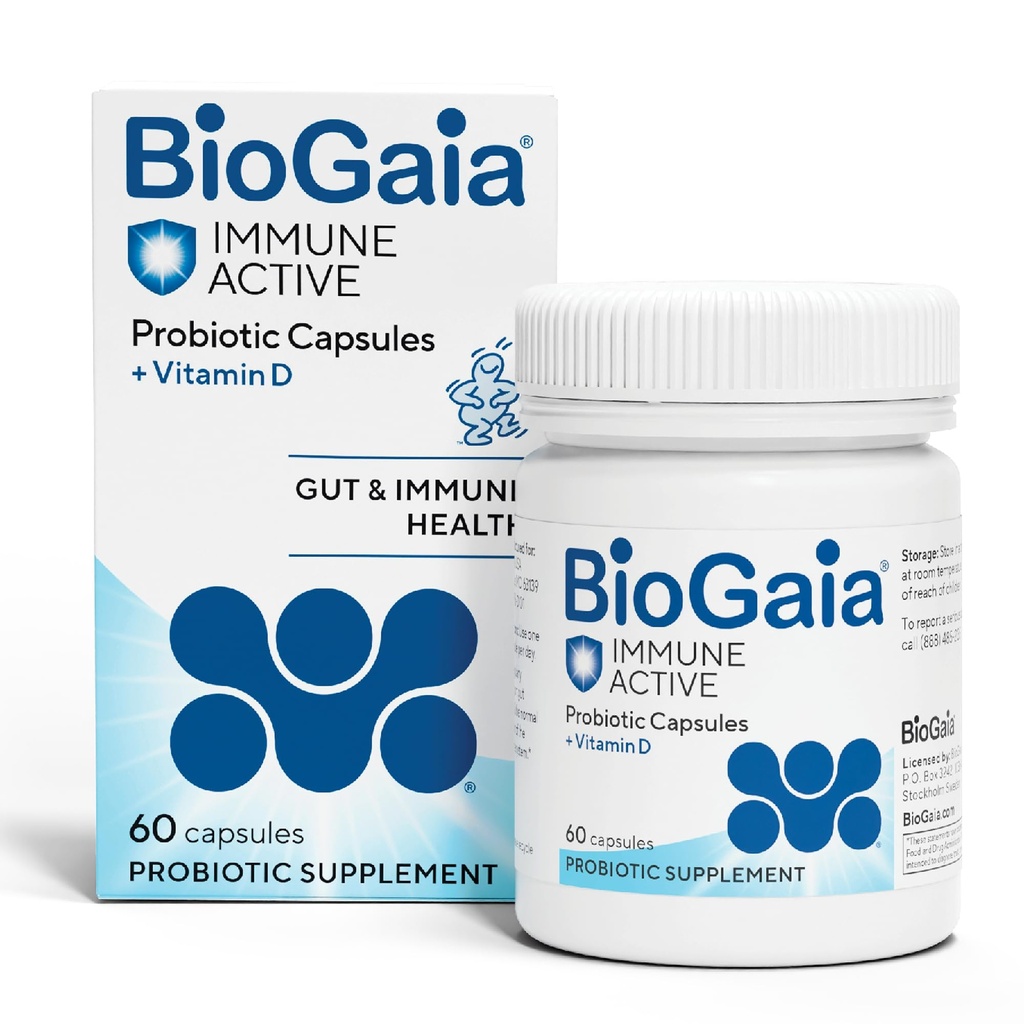 BioGaia Protectis Immune Active Probiotic (Probiotique + Vitamine D) soutient la santé immunitaire, digestive et globale (Probiotiques pour les hommes et les femmes) Capsules (60 jours)