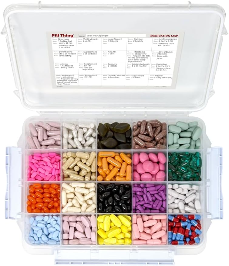 Pill Thing Large Monthly Pill Organizer avec poignée intégrée - Médecine Organizer Pill Case avec compartiments profonds et couvercle hermétique - Travel Pill Box