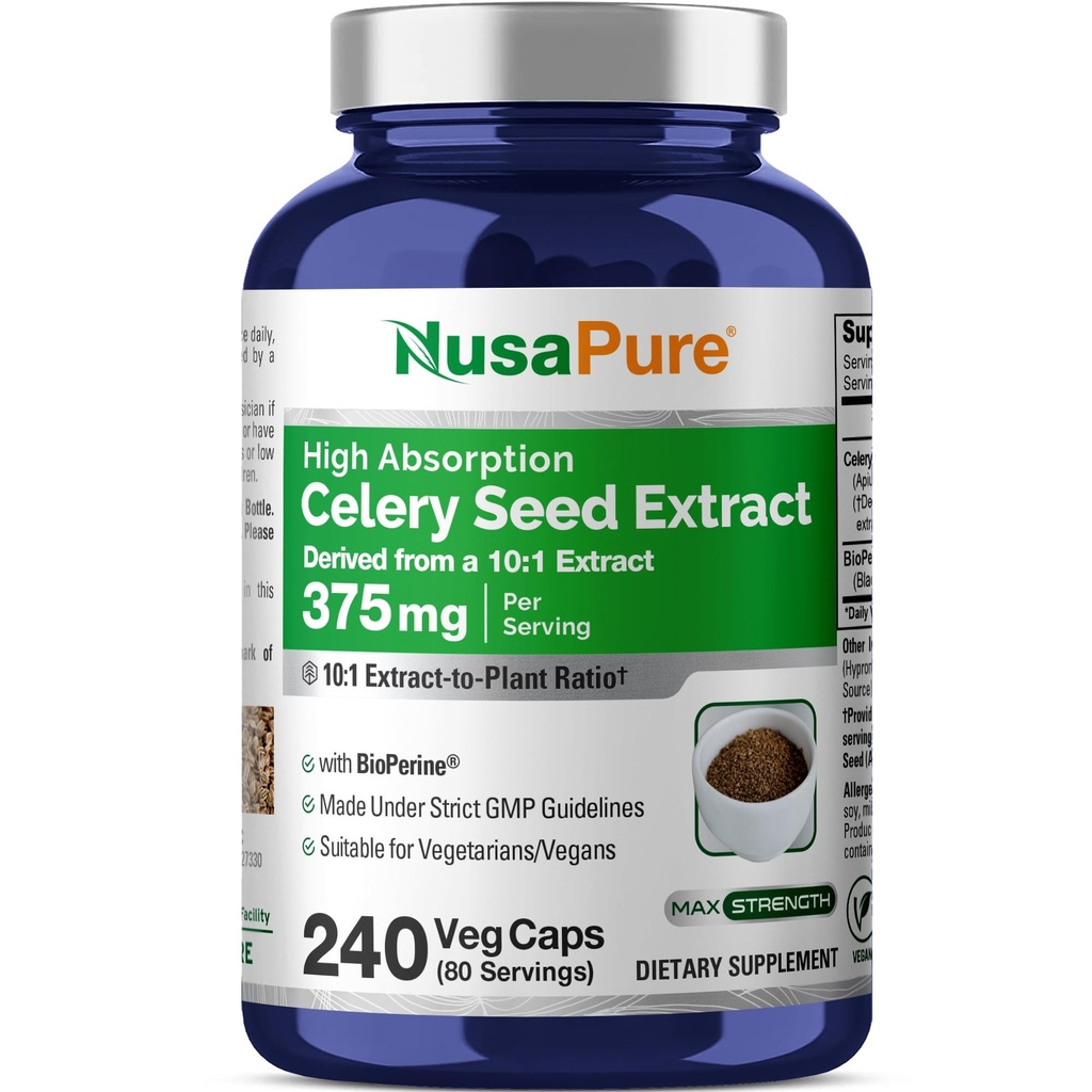 NusaPure Celery Seed Capsules, 375 mg, 240 Veg Capsules (Non-GMO, Vegan)